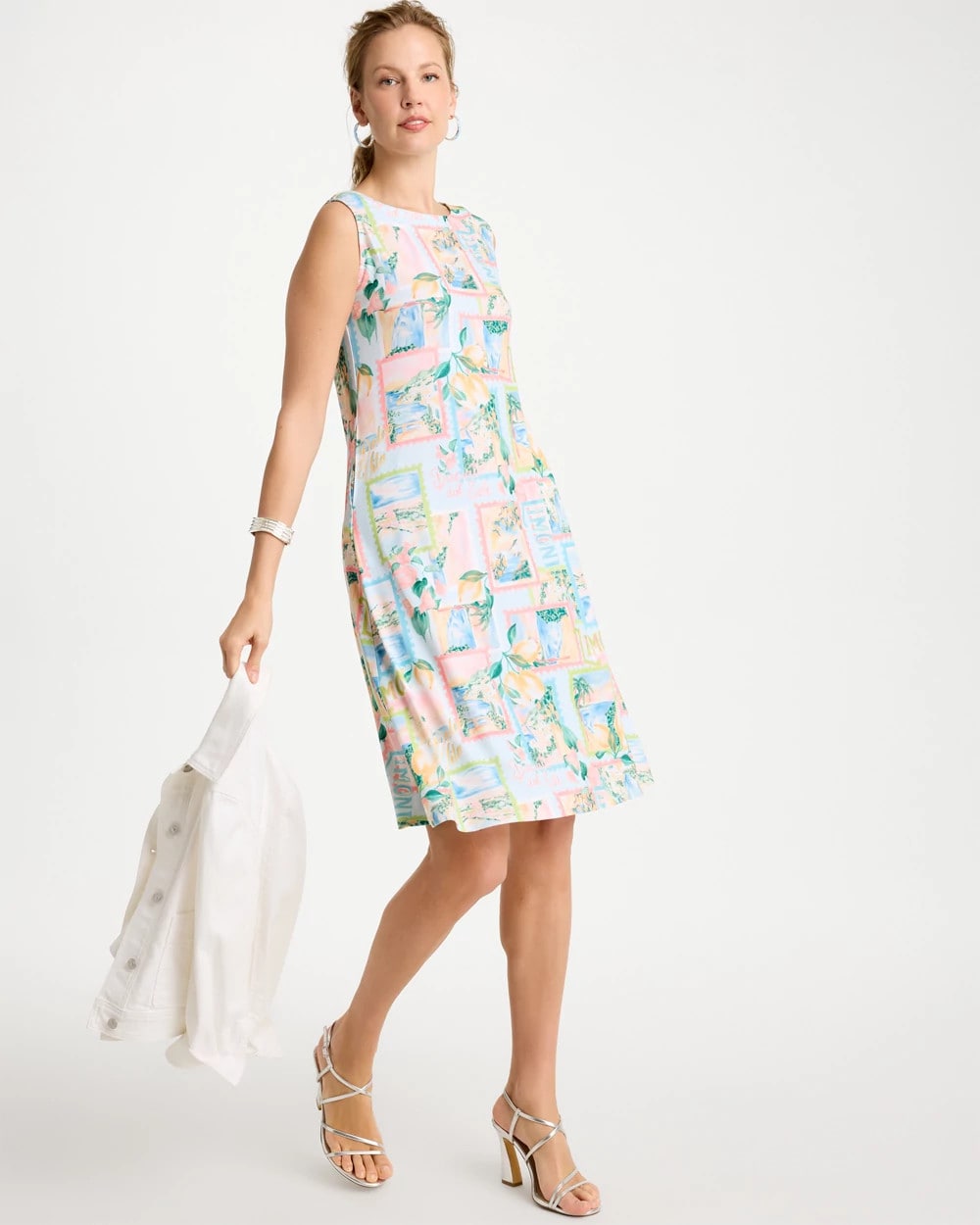 Chico's Jersey Knit Positano Shift Dress Bondi Blue