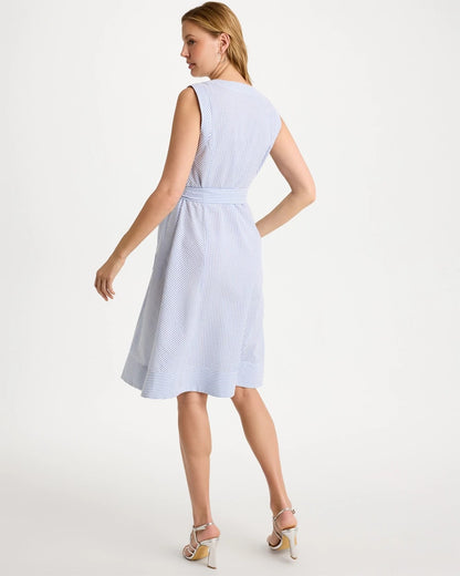 Chico's Seersucker V-Neck Sleeveless Dress Light Blue