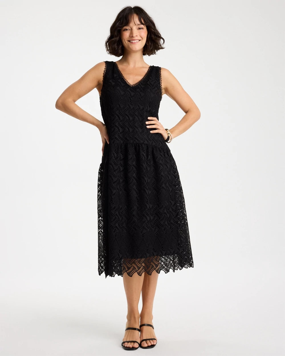 Chico's Embroidered Lace Sleeveless Dress Black