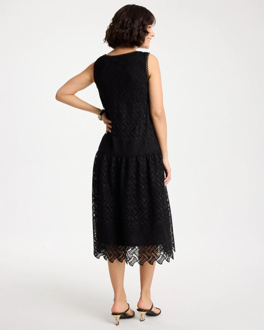 Chico's Embroidered Lace Sleeveless Dress Black