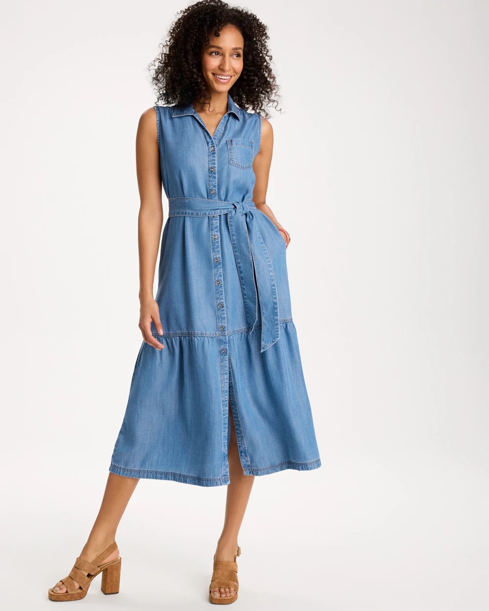 Chico's Twill Denim Belted Shirtdress Indigo