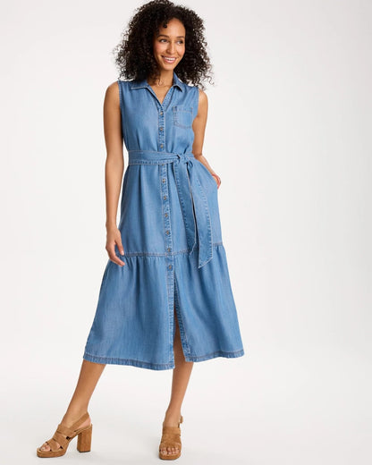 Chico's Twill Denim Belted Shirtdress Indigo