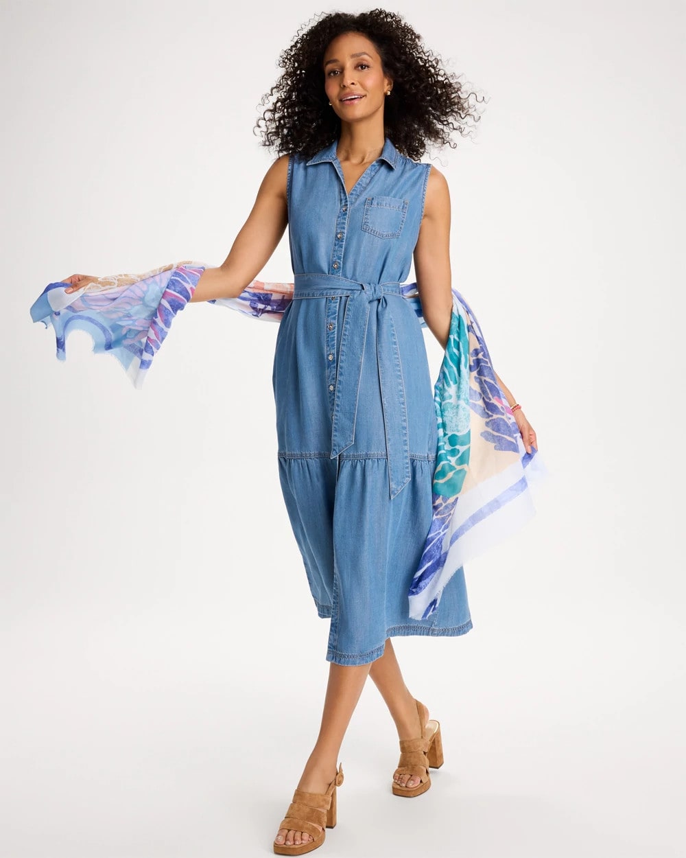 Chico's Twill Denim Belted Shirtdress Indigo
