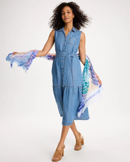 Chico's Twill Denim Belted Shirtdress Indigo