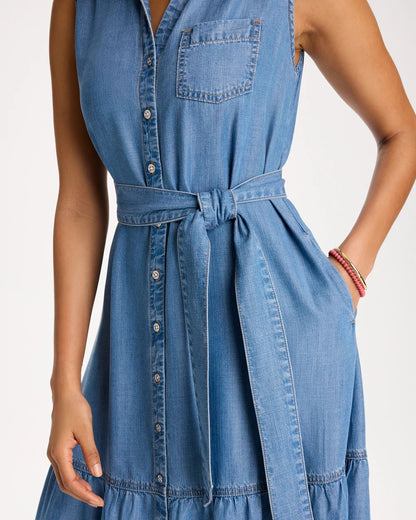 Chico's Twill Denim Belted Shirtdress Indigo