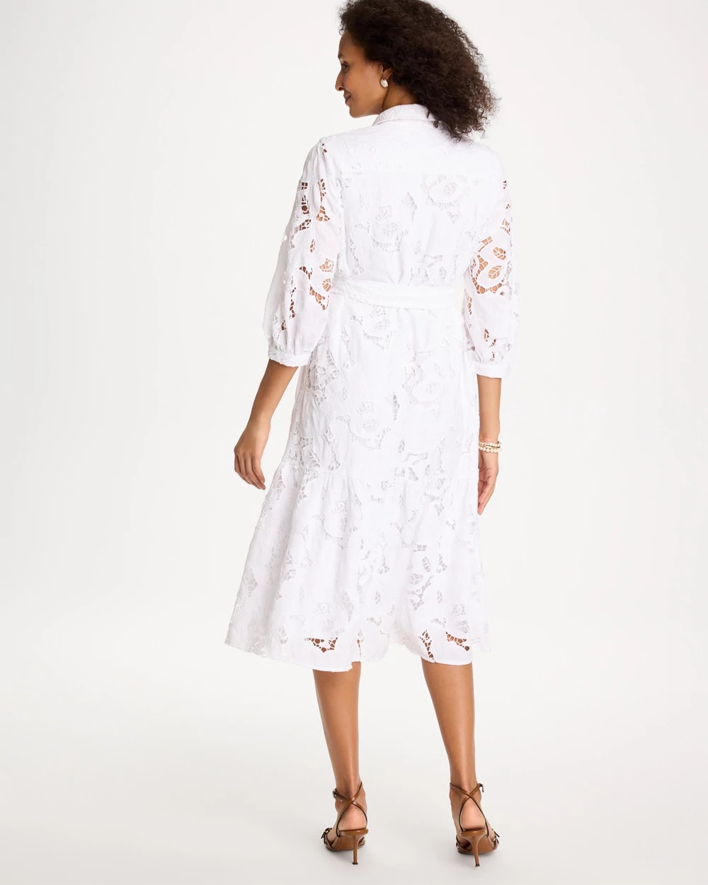 Chico's Lace Cutout Belted Shirtdress Alabaster