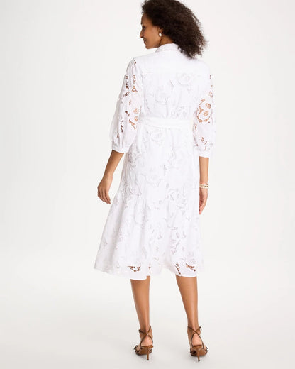Chico's Lace Cutout Belted Shirtdress Alabaster