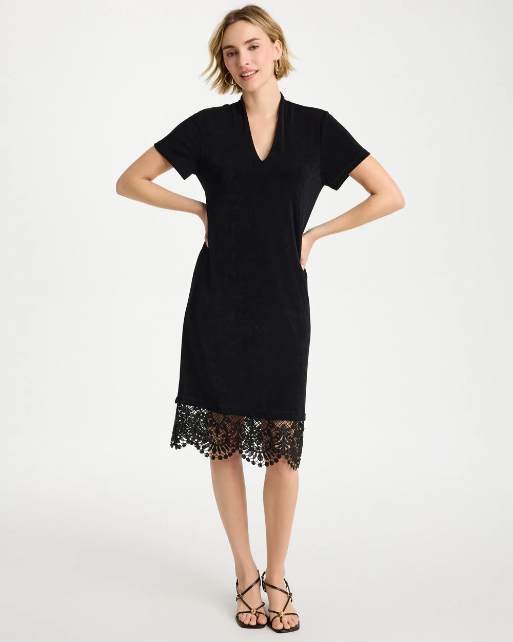 Chico's Travelers™ Lace Hem V-Neck Dress Travelers Black