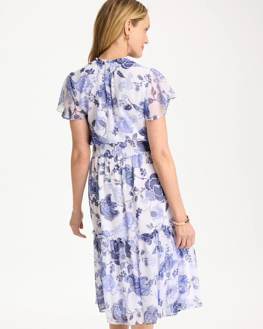 Chico's Floral Smocked Waist Dress Alabaster