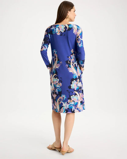 Chico's Jersey Knit Baroque Shift Dress Amparo Blue