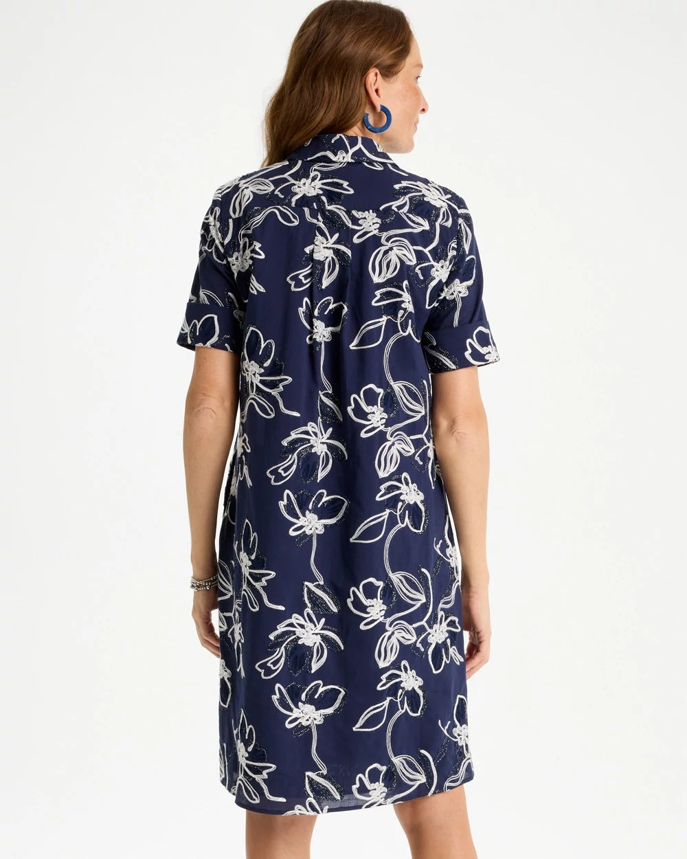 Chico's Embroidered Floral Dress Passport Blue