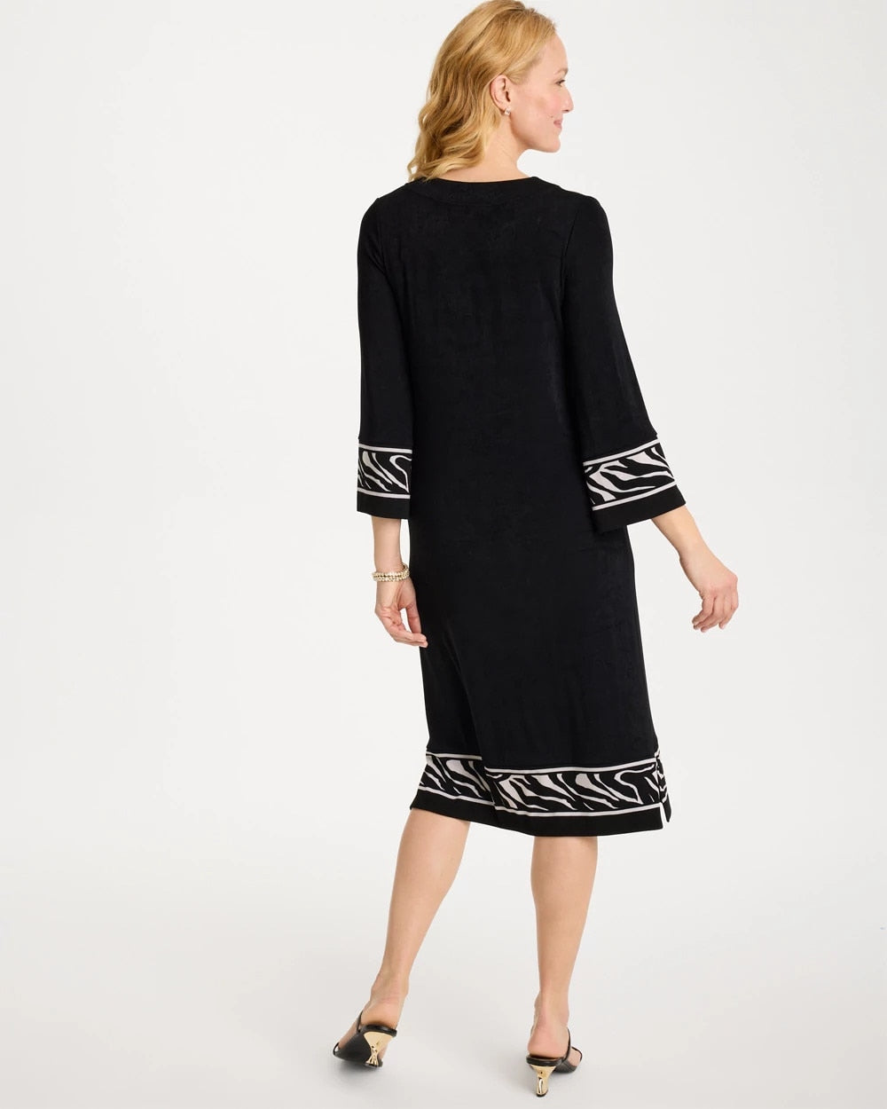Chico's Travelers™ Zebra Trim Kurta Dress Travelers Black