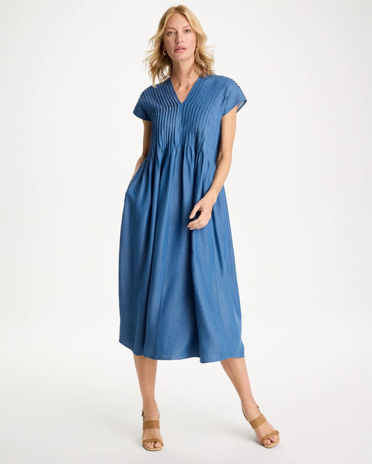 Chico's Denim Popover Midi Dress Indigo
