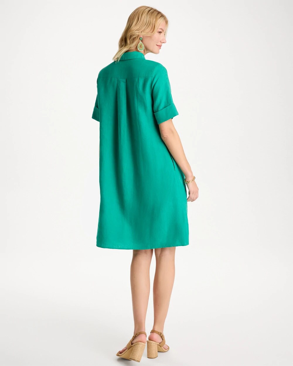 Chico's Linen Popover Dress Topanga Green