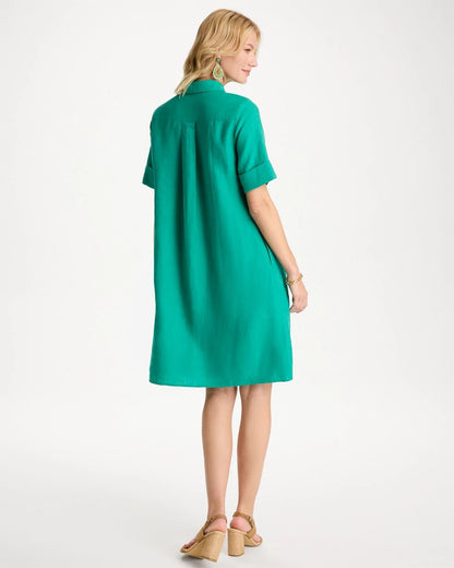 Chico's Linen Popover Dress Topanga Green