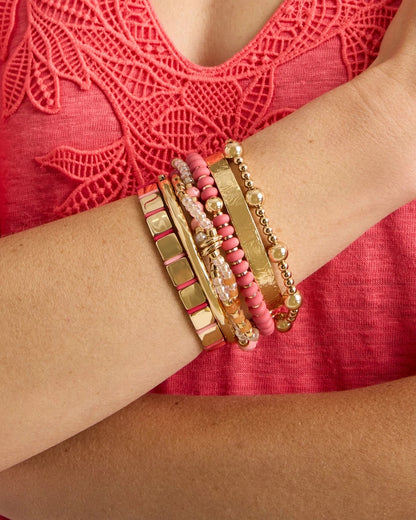 Chico's Aventurine Jade Stone Stretch Bracelet Coral