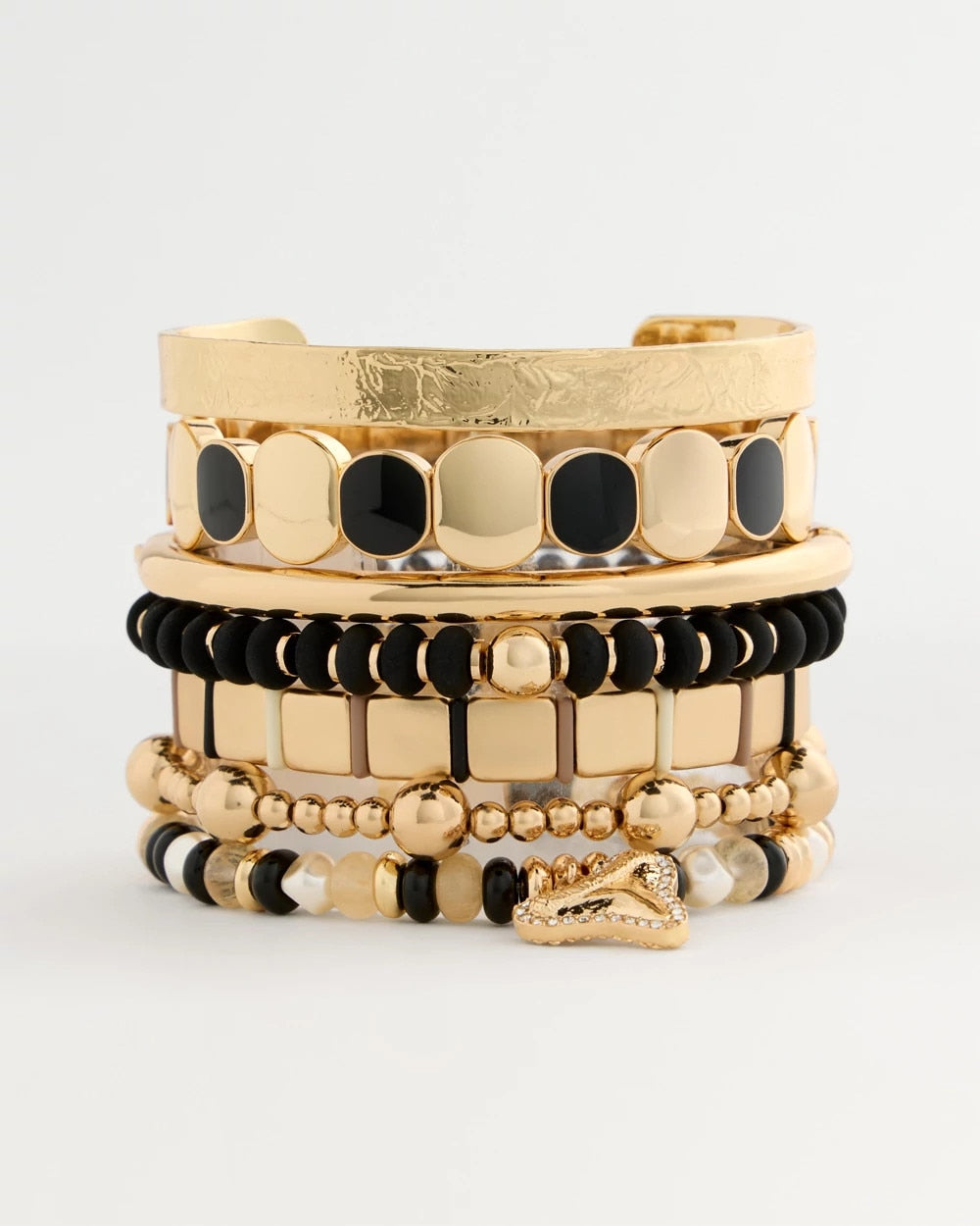 Chico's Black Goldtone Glam Stretch Bracelet Black
