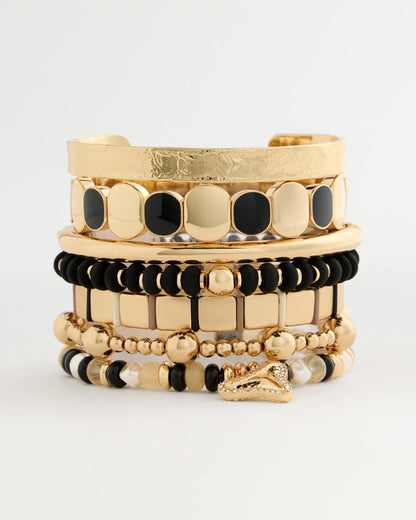 Chico's Black Goldtone Glam Stretch Bracelet Black