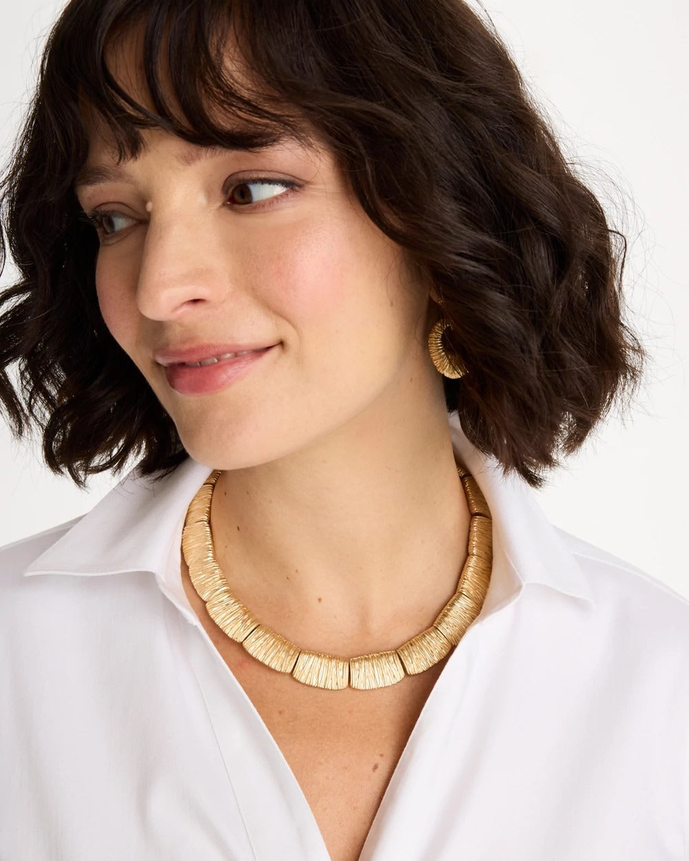 Chico's Crinkle Goldtone Collar Necklace Gold