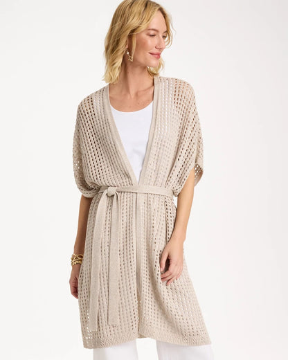 Chico's Crochet Knit Belted Ruana Neutral