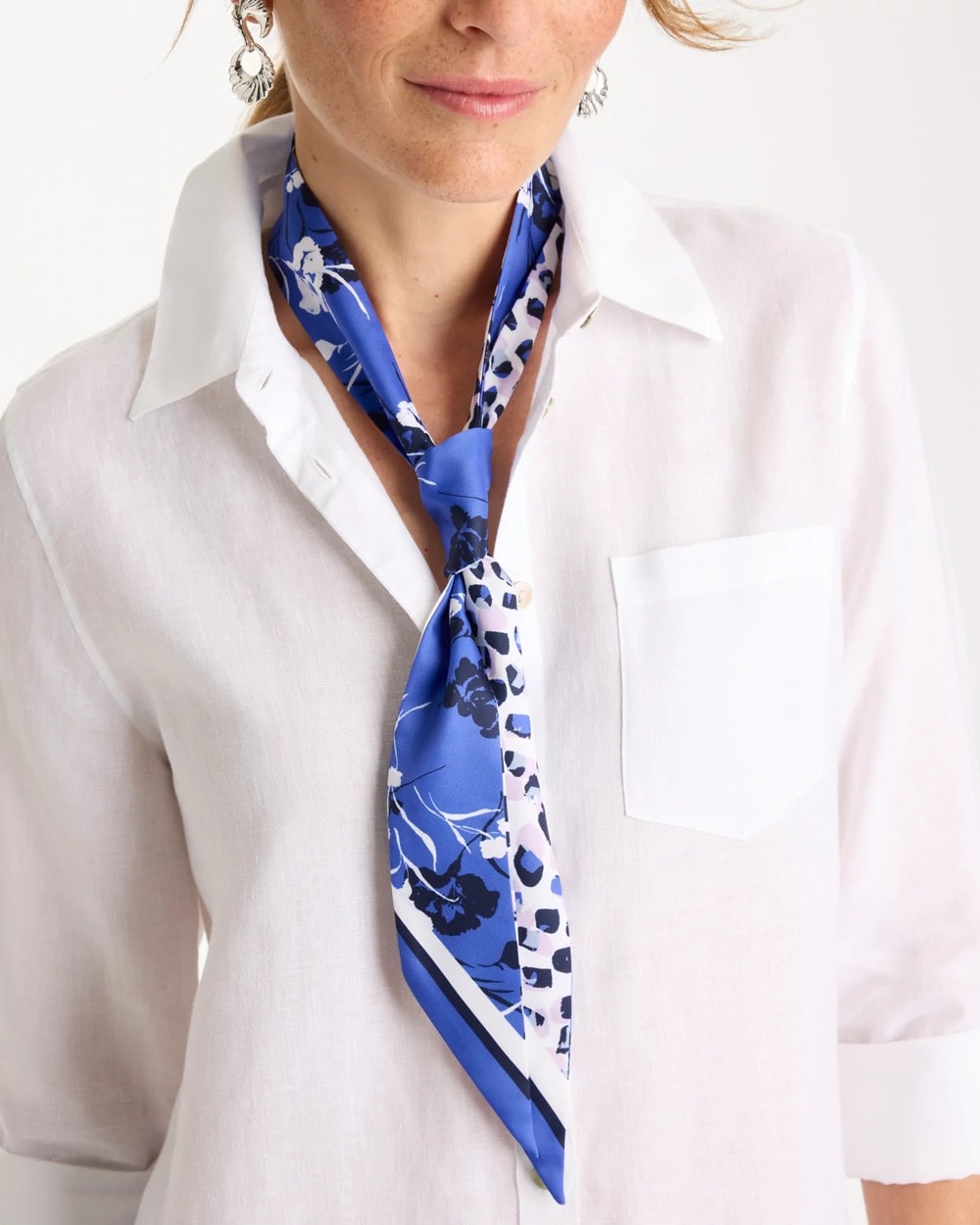 Chico's Dutch Floral Polka-Dot Skinny Scarf Amparo Blue