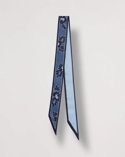 Chico's Ikebana Printed Skinny Scarf Passport Blue