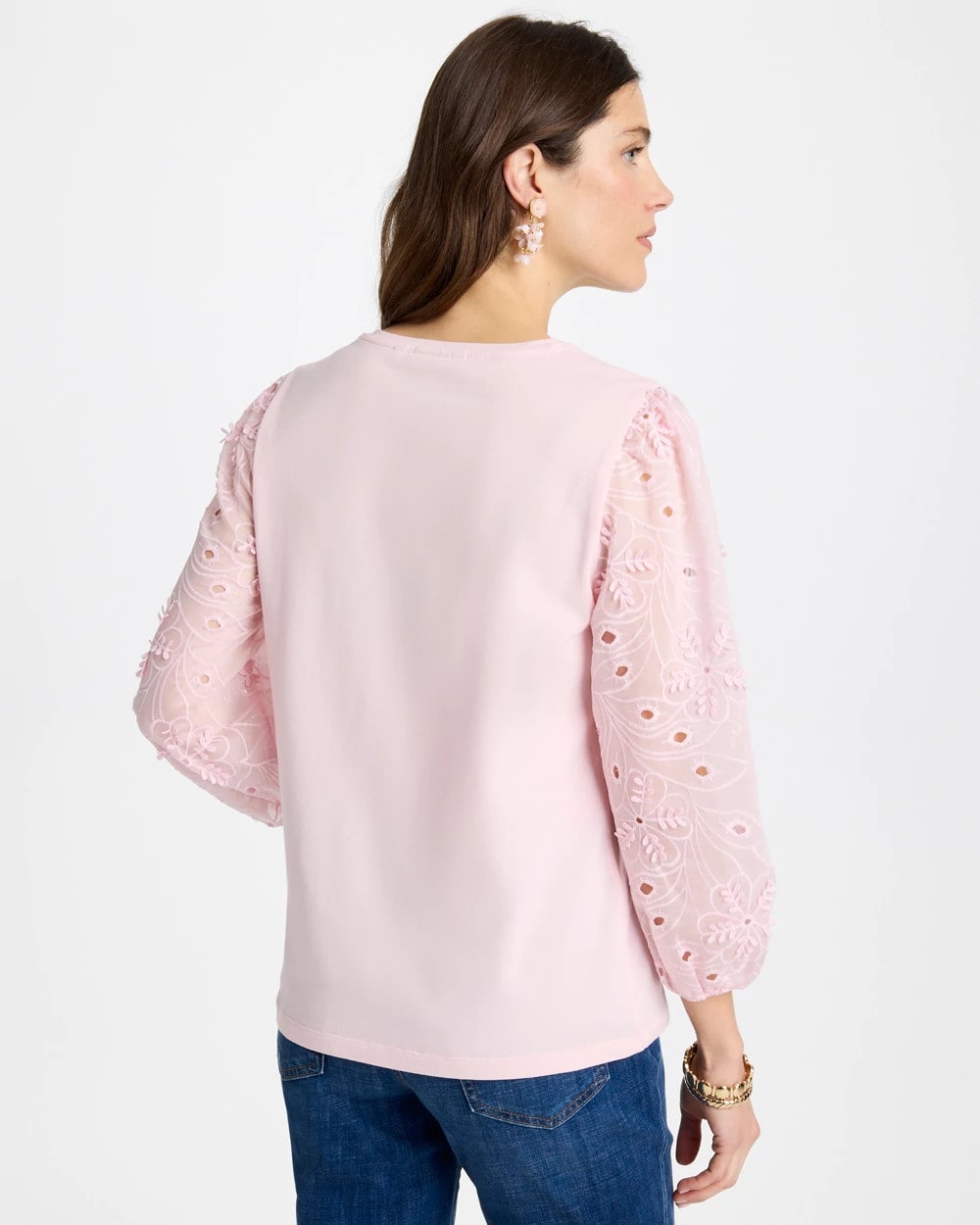 Chico's Floral Eyelet Sleeve Tee Sweet Blossom
