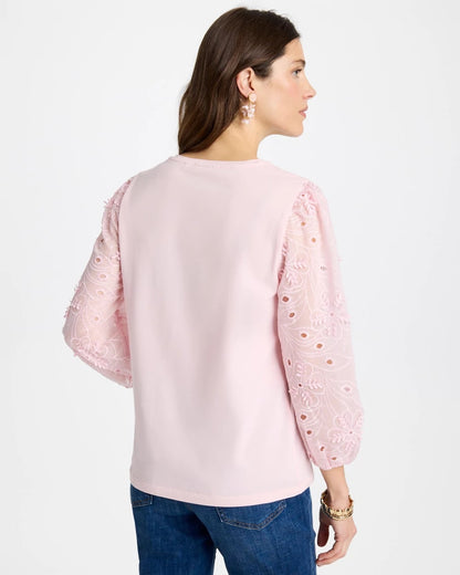 Chico's Floral Eyelet Sleeve Tee Sweet Blossom