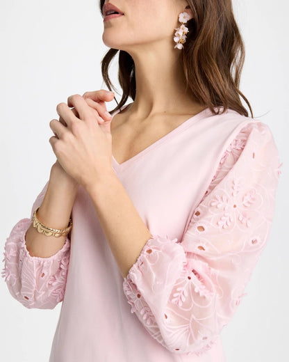 Chico's Floral Eyelet Sleeve Tee Sweet Blossom