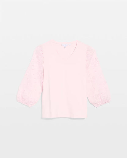 Chico's Floral Eyelet Sleeve Tee Sweet Blossom