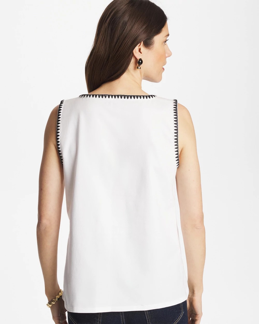 Chico's Blanket Stitch Contour Cotton™ Square Neck Tank Alabaster