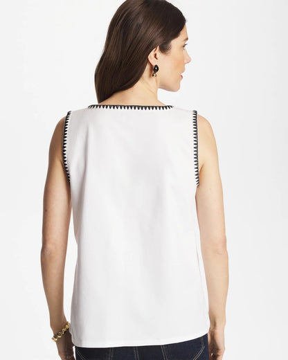Chico's Blanket Stitch Contour Cotton™ Square Neck Tank Alabaster