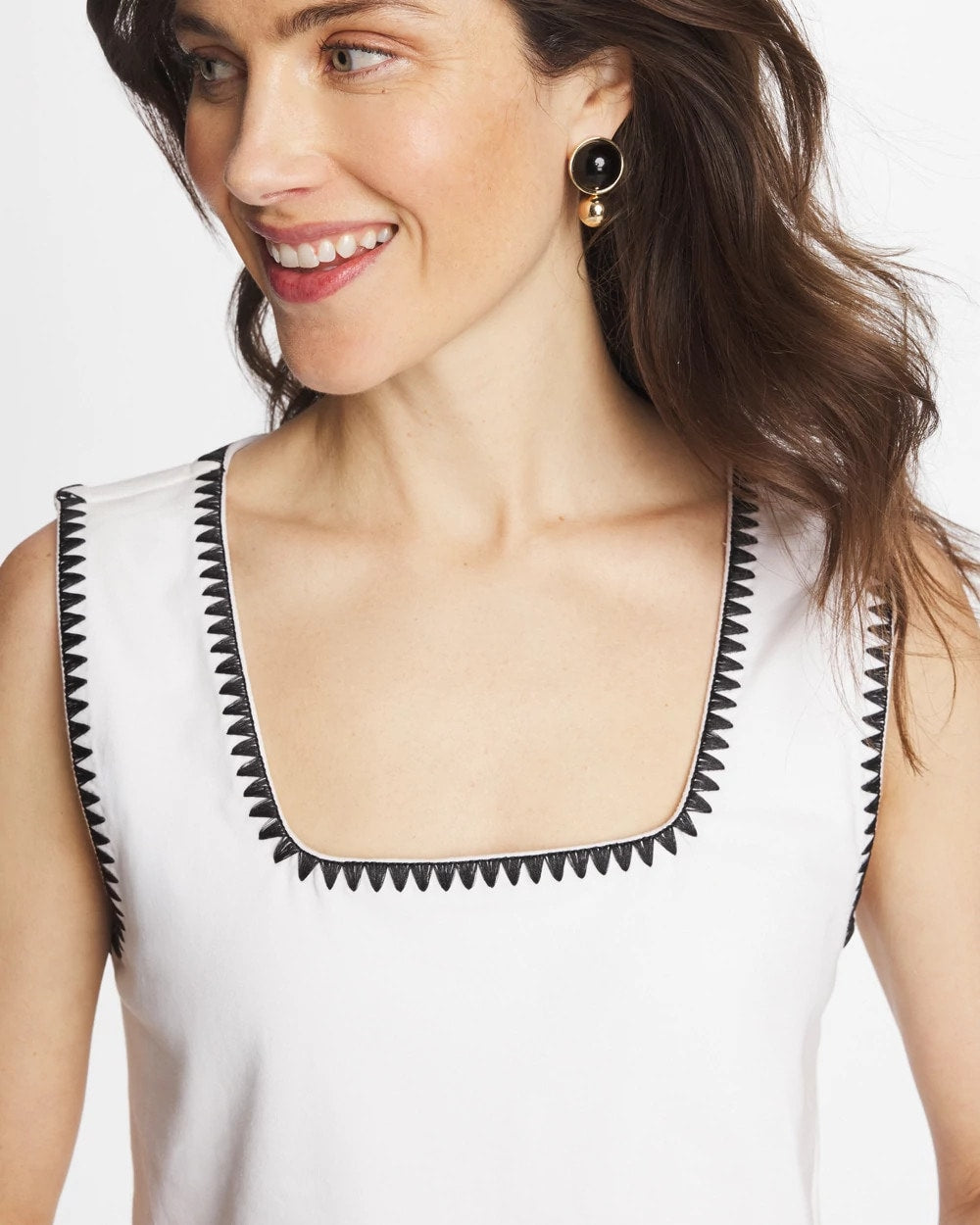 Chico's Blanket Stitch Contour Cotton™ Square Neck Tank Alabaster