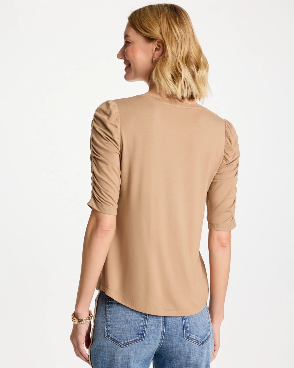 Chico's Touch of Cool™ Ruched Sleeve Knit Tee Cattail Brown