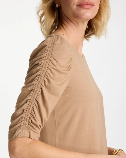 Chico's Touch of Cool™ Ruched Sleeve Knit Tee Cattail Brown