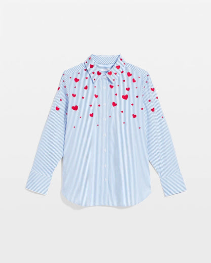 Chico's V-Day Striped Poplin Shirt Tidal Blue