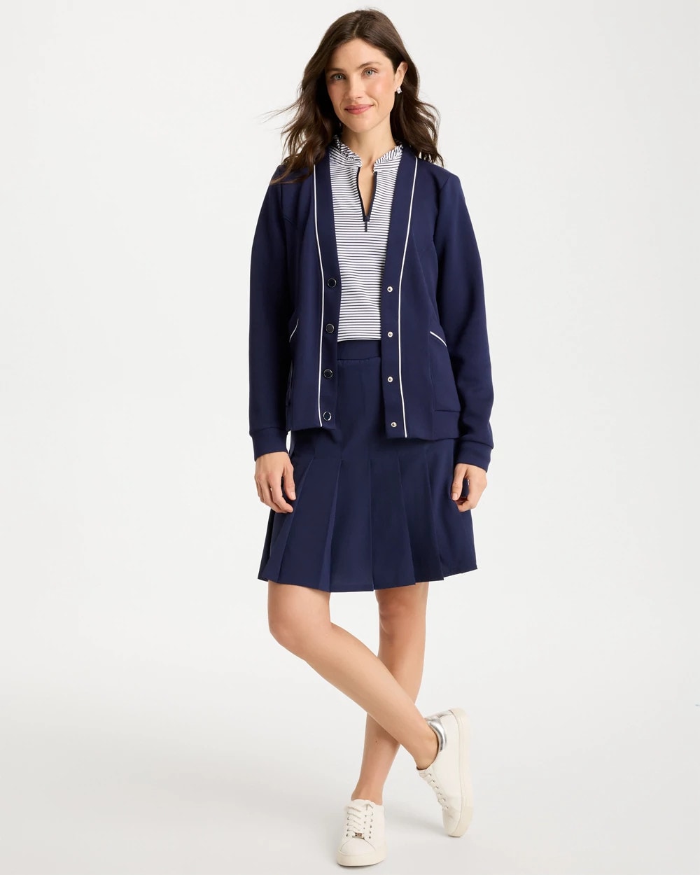Chico's Zenergy® Soft Pique Button-Down Cardigan Passport Blue