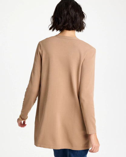 Chico's Floral Embroidered Cardigan Cattail Brown