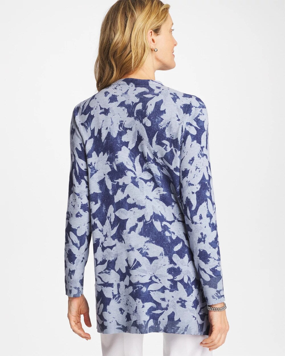 Chico's Ella Floral Cardigan Blue