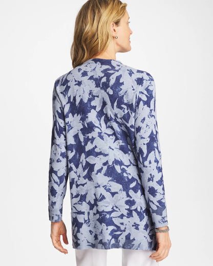 Chico's Ella Floral Cardigan Blue