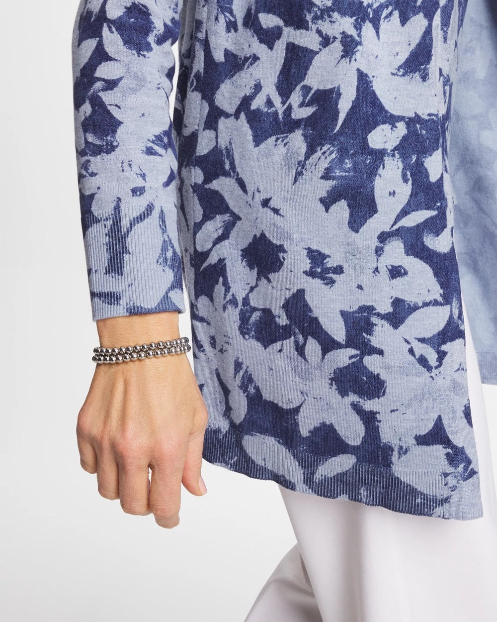 Chico's Ella Floral Cardigan Blue