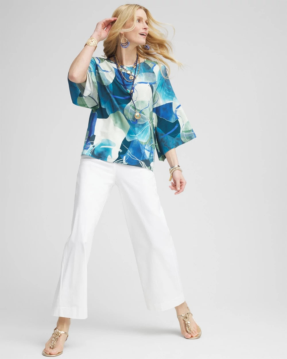 Chico's Petite Brigitte Wide Leg Cropped Pants Alabaster