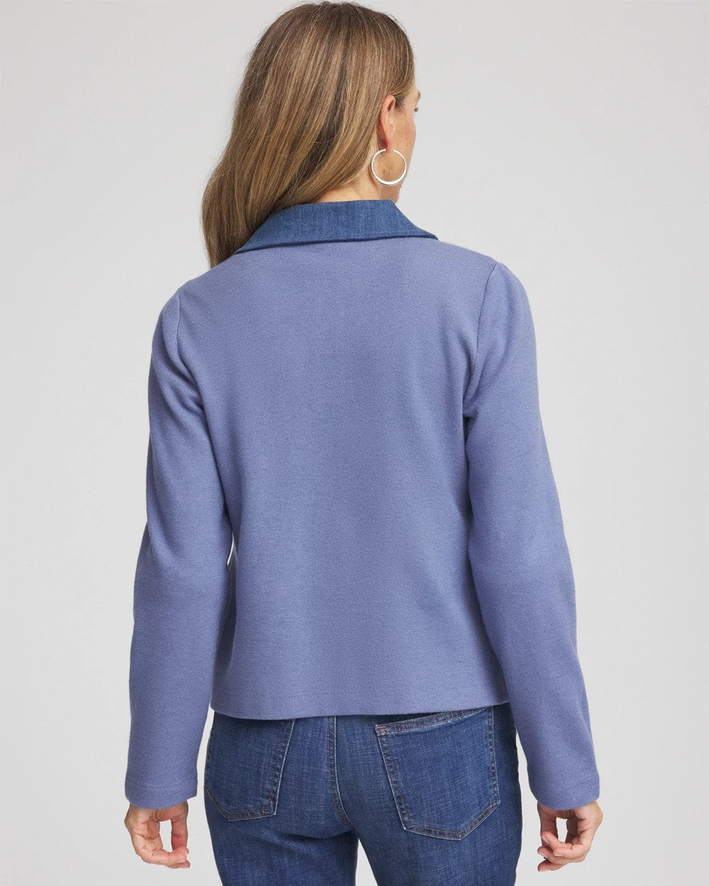 Chico's Denim Colorblock Marl Shirt Jacket Blue Lotus