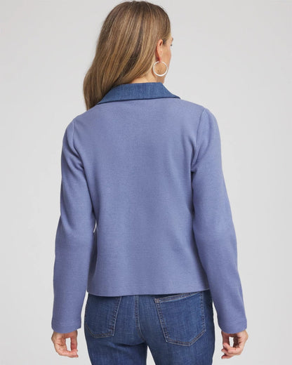 Chico's Denim Colorblock Marl Shirt Jacket Blue Lotus
