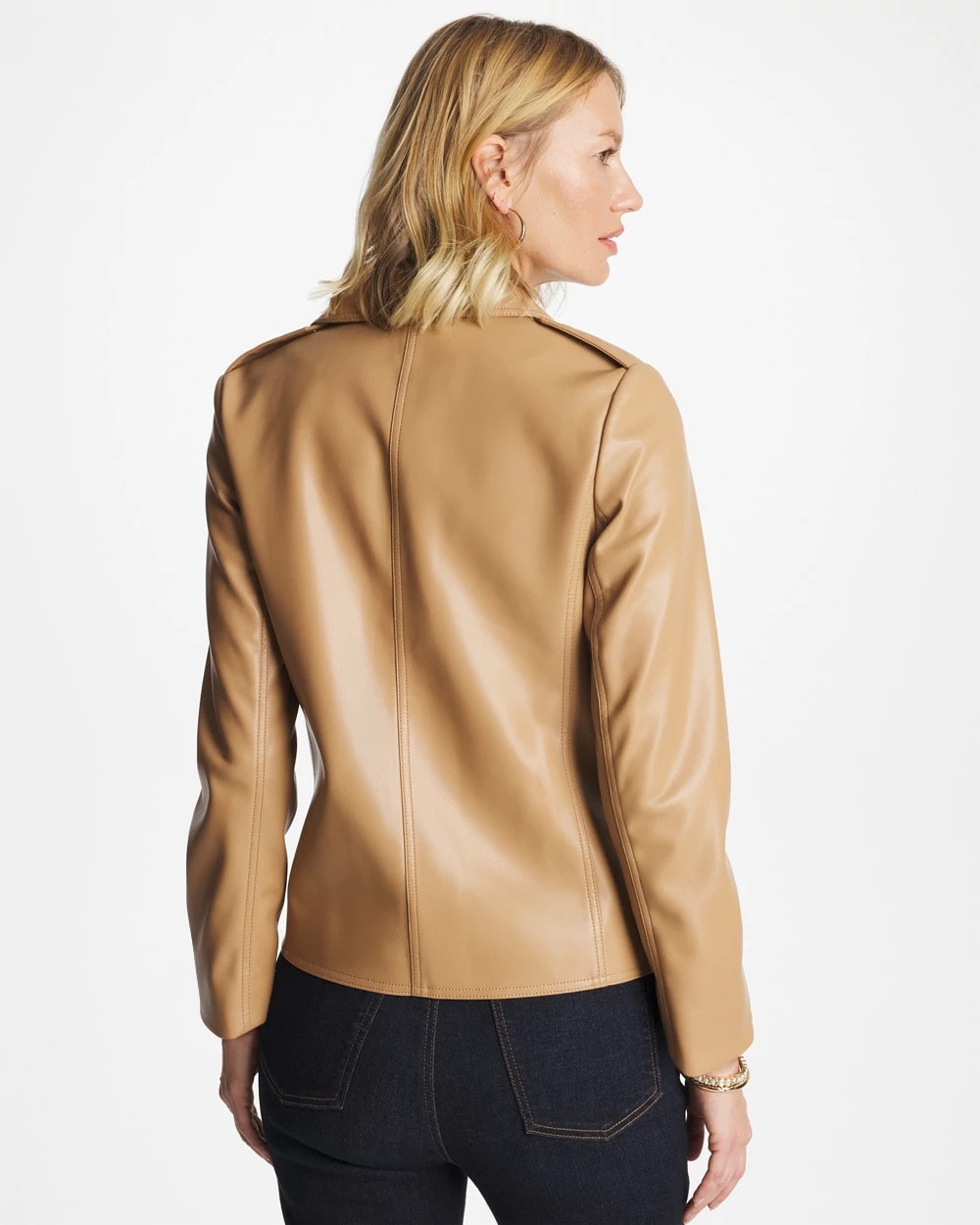 Chico's Faux Leather Moto Jacket Creme Coffee