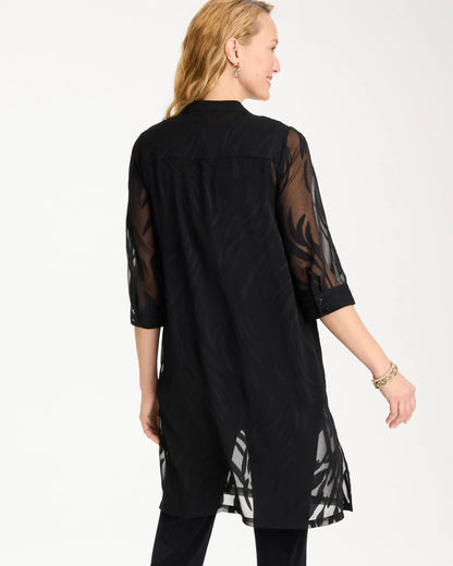 Chico's Travelers™ Collection Sheer Jacquard Topper Travelers Black