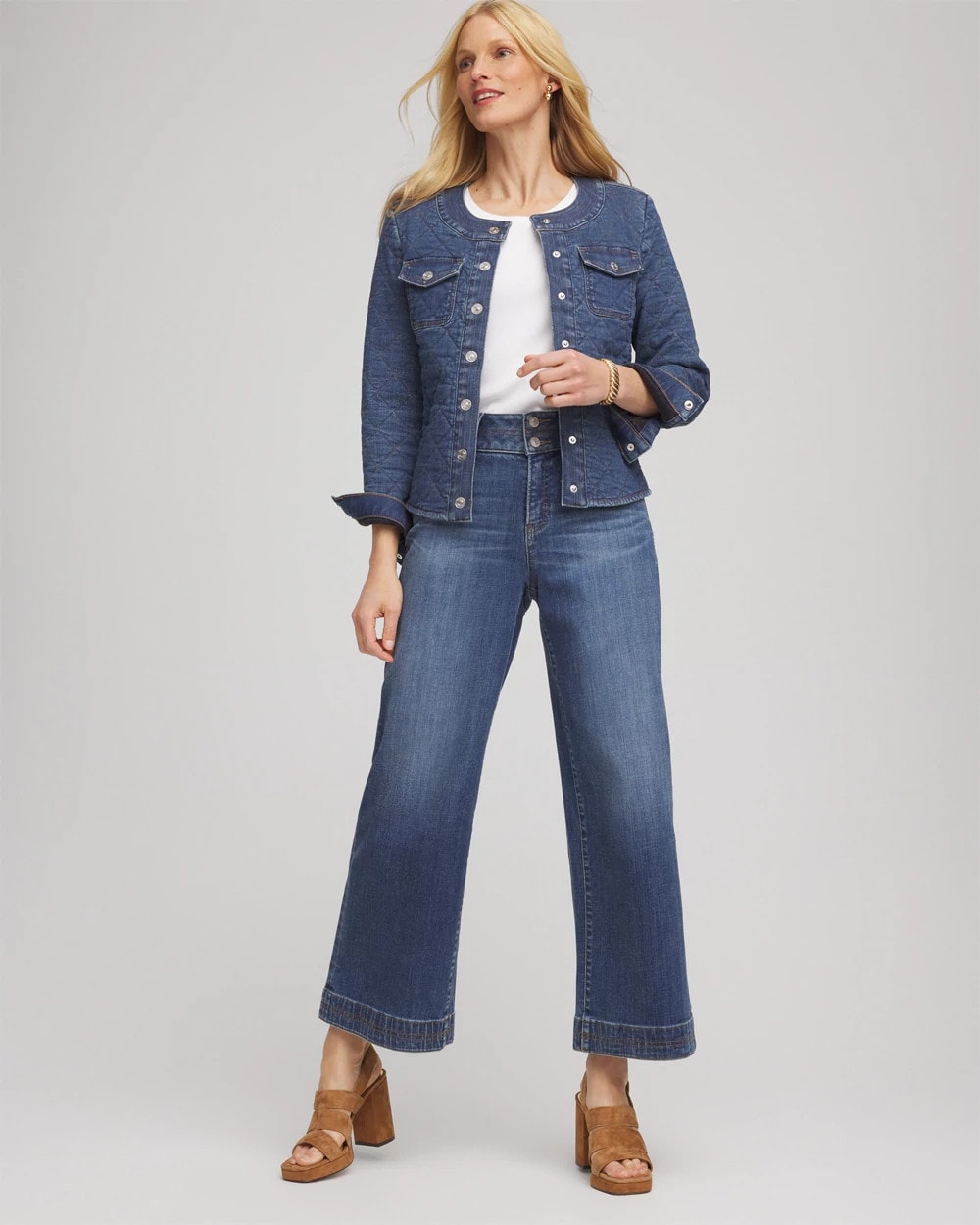 Chico's Quilted Denim Jacket Wilma Indigo