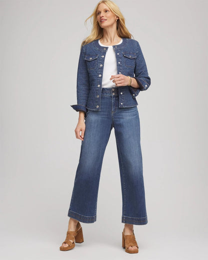 Chico's Quilted Denim Jacket Wilma Indigo