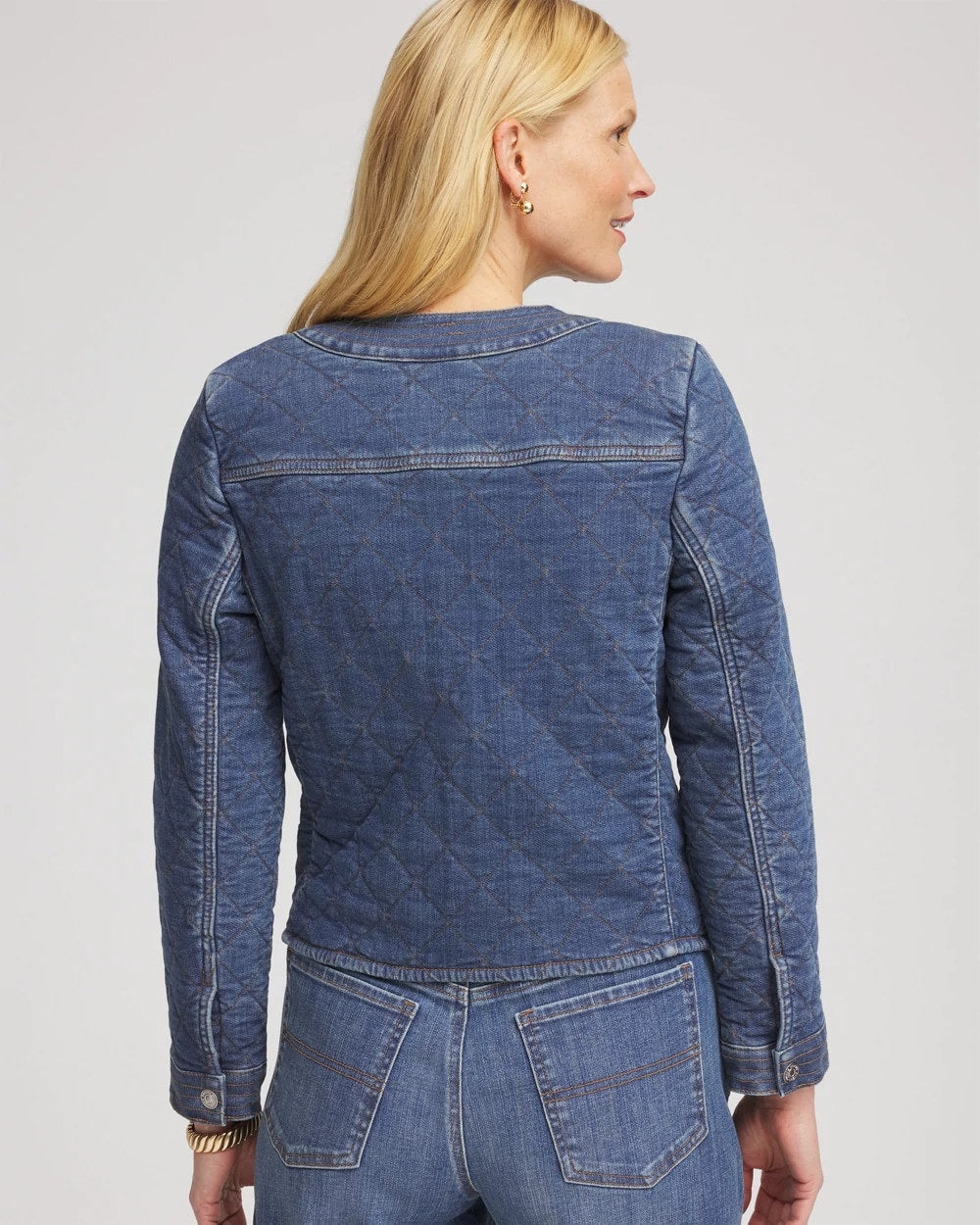 Chico's Quilted Denim Jacket Wilma Indigo