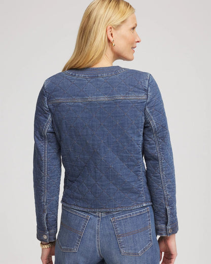 Chico's Quilted Denim Jacket Wilma Indigo